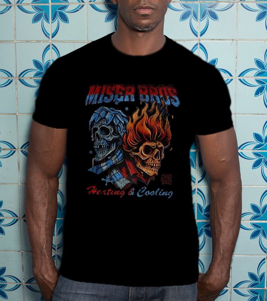 Miser Bros 1974 Skull Fire Ice Heating Cooling T-Shirt