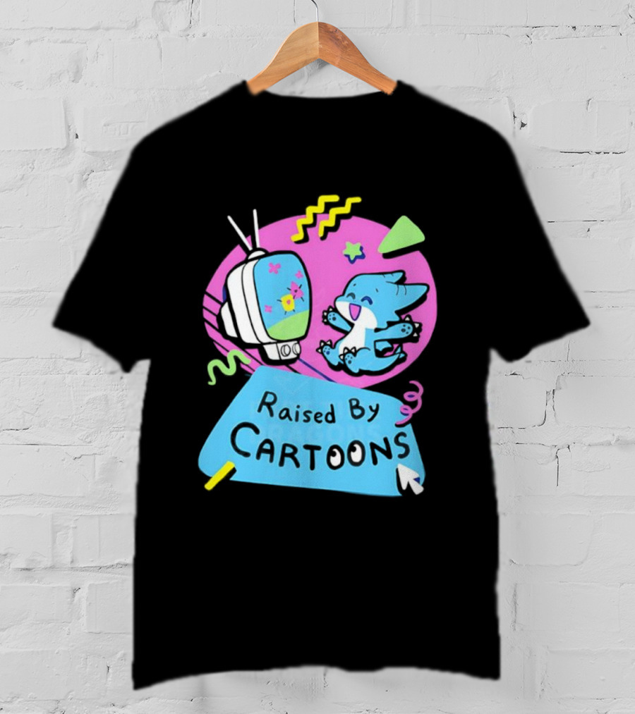 Raised By Cartoons Dragons Vibrant TV Retro Style T-Shirt