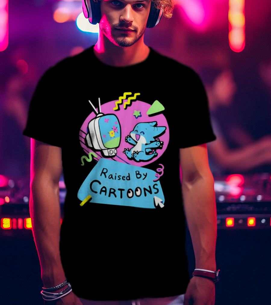 Raised By Cartoons Dragons Vibrant TV Retro Style T-Shirt