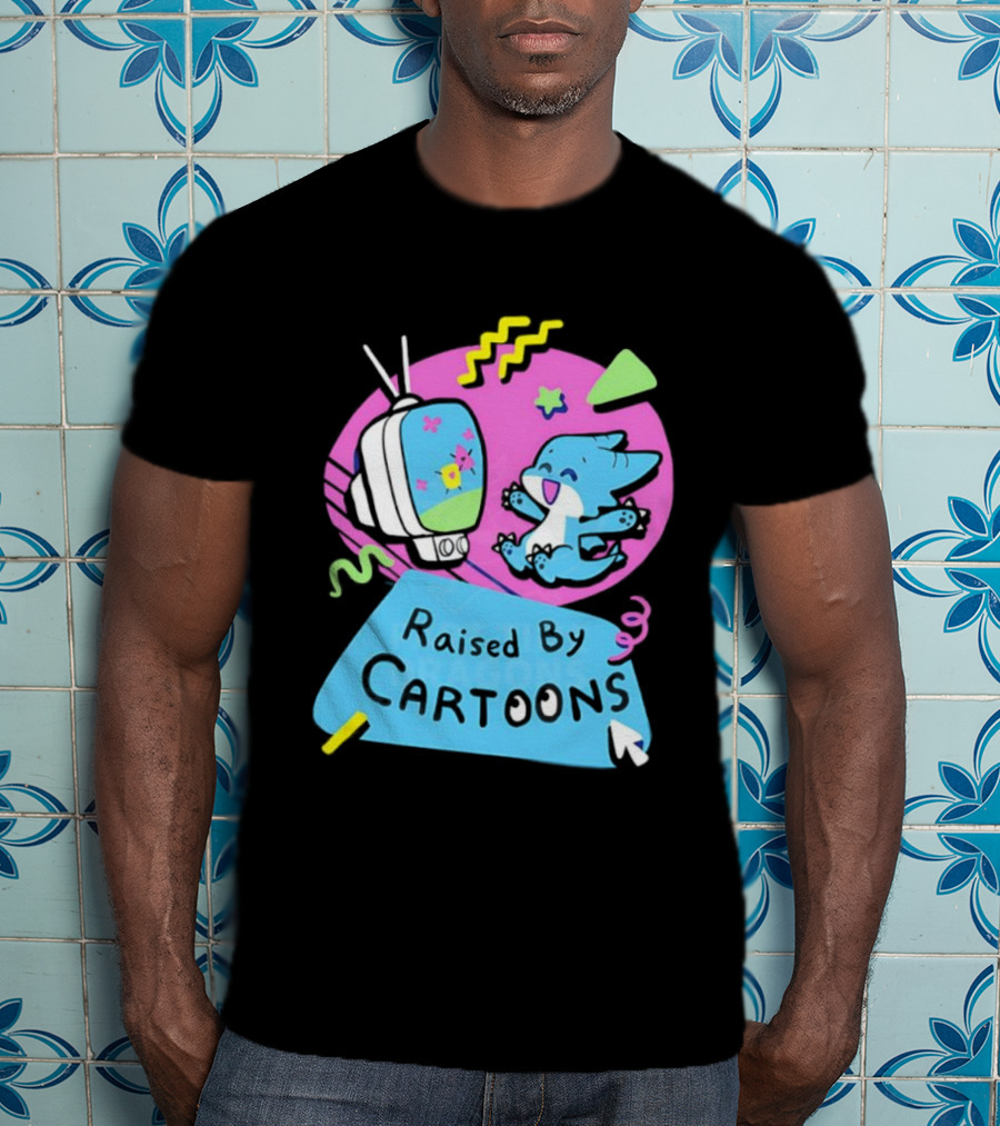 Raised By Cartoons Dragons Vibrant TV Retro Style T-Shirt