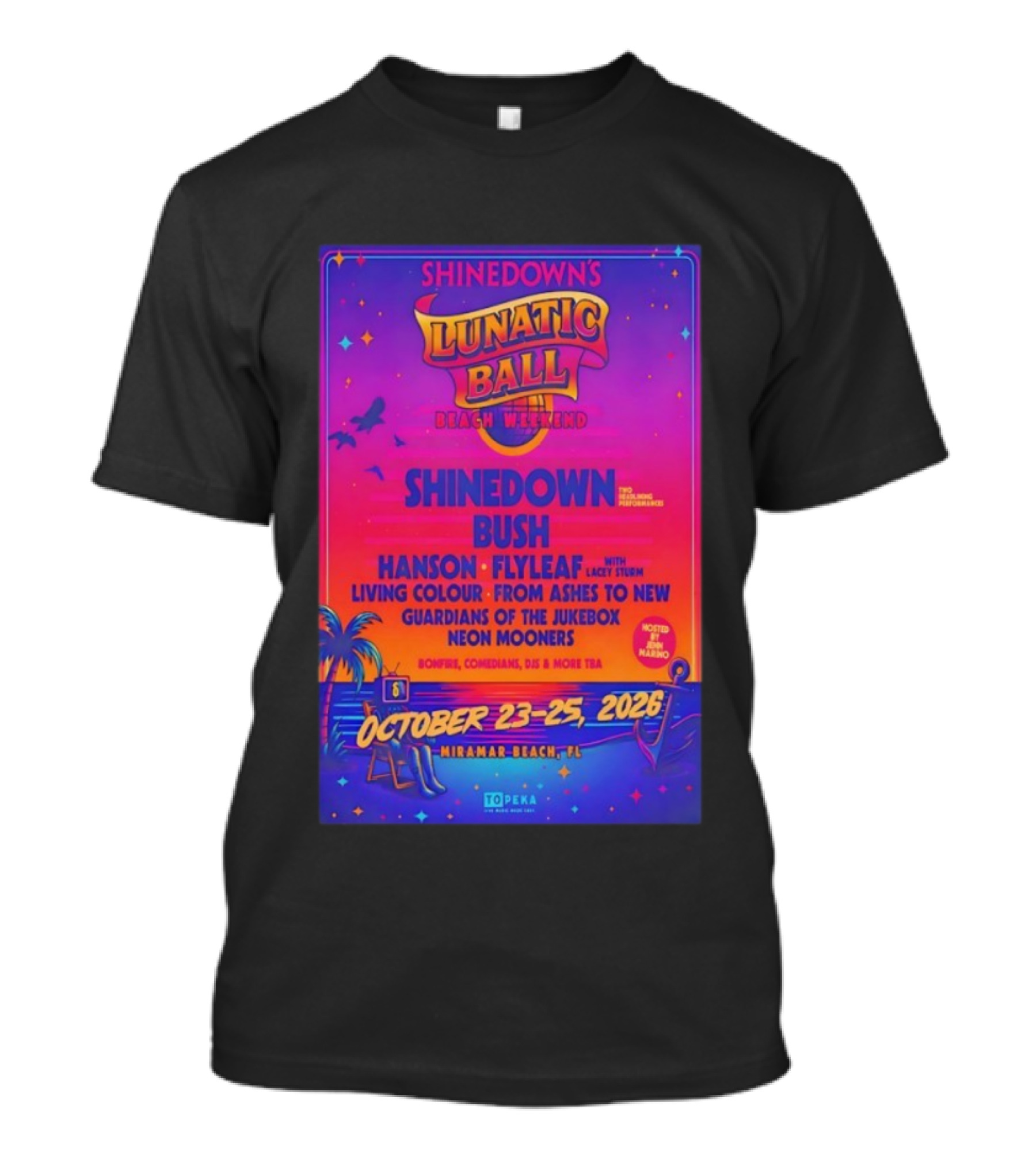 Shinedowns Lunatic Ball Beach Weekend Miramar Beach FL October 23-25 2026 Shinedown Bush Hanson Flyleaf T-Shirt