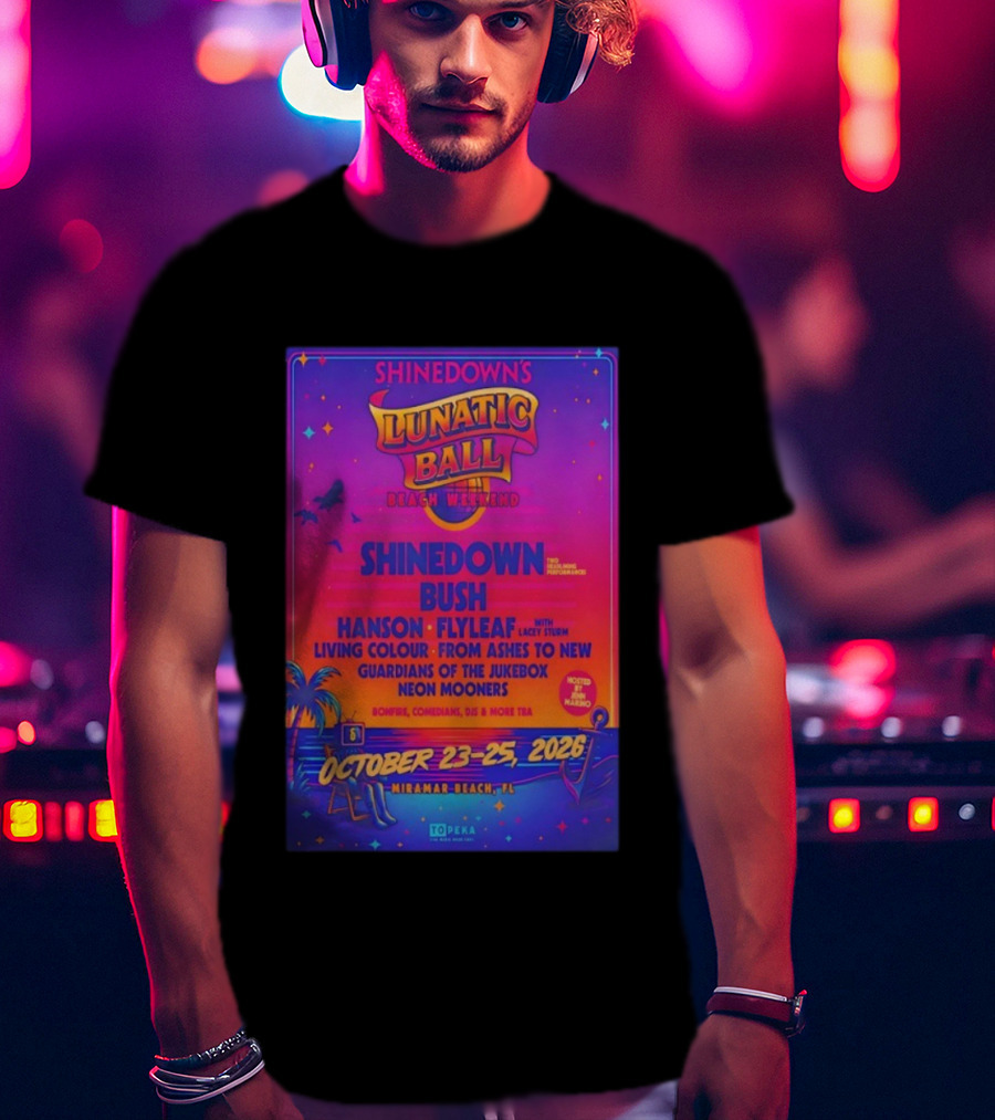 Shinedowns Lunatic Ball Beach Weekend Miramar Beach FL October 23-25 2026 Shinedown Bush Hanson Flyleaf T-Shirt
