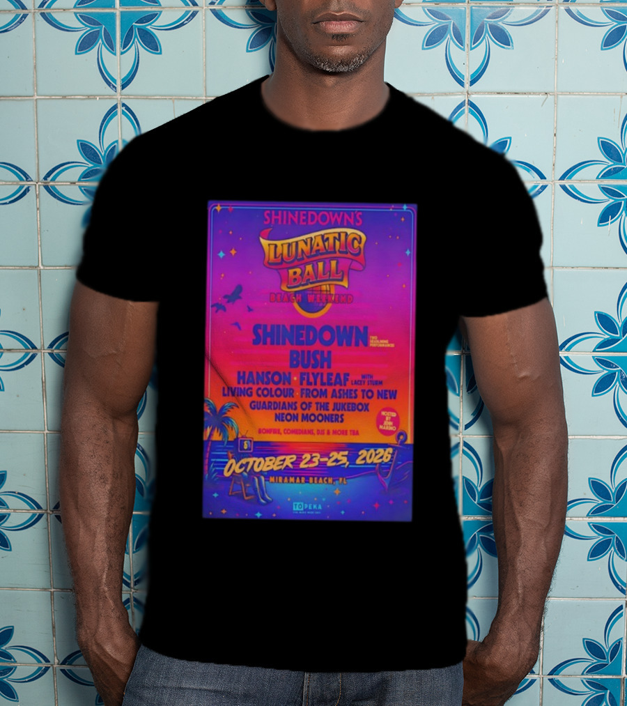 Shinedowns Lunatic Ball Beach Weekend Miramar Beach FL October 23-25 2026 Shinedown Bush Hanson Flyleaf T-Shirt