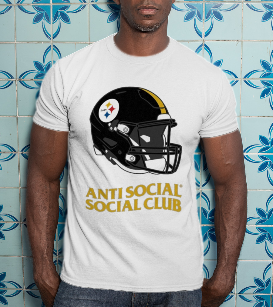Anti Social Social Club Pittsburgh Steelers NFL Helmet Collaboration T-Shirt