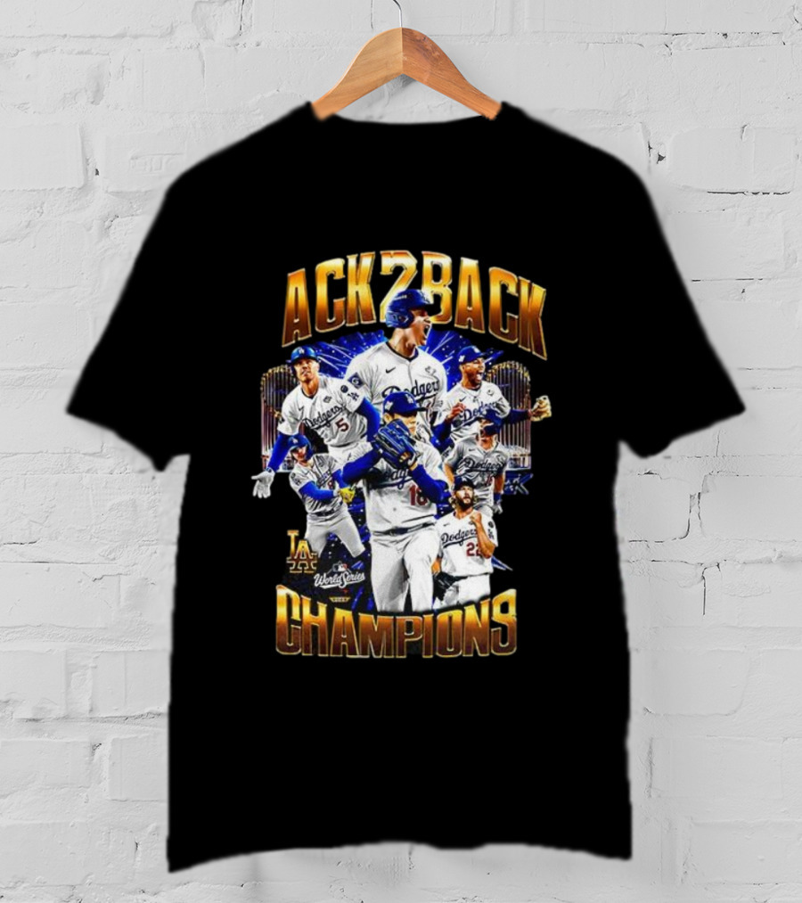 Los Angeles Dodgers World Series Back 2 Back Champions Player Trophy T-Shirt