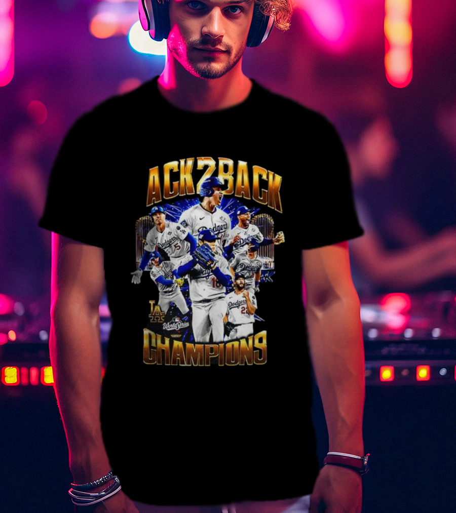 Los Angeles Dodgers World Series Back 2 Back Champions Player Trophy T-Shirt