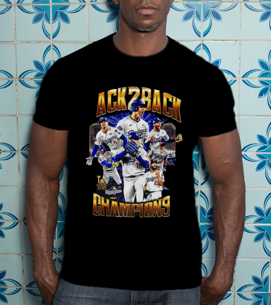 Los Angeles Dodgers World Series Back 2 Back Champions Player Trophy T-Shirt