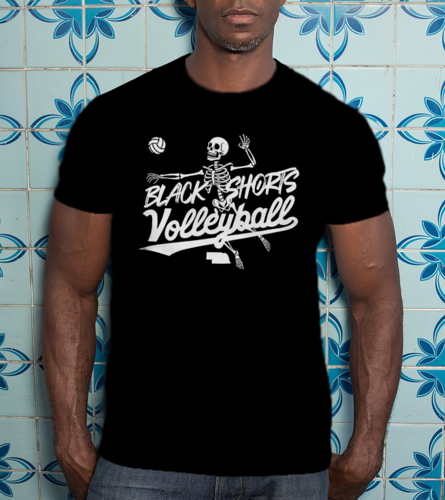 Black Shorts Volleyball Skeleton Nebraska Cornhuskers T-Shirt