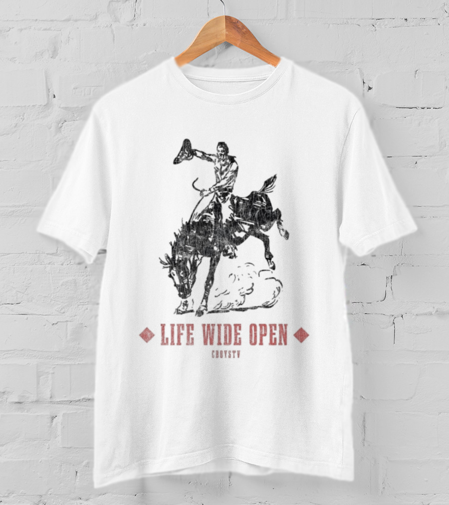 Cboystv Life Wide Open Cowboy Riding Bull T-Shirt