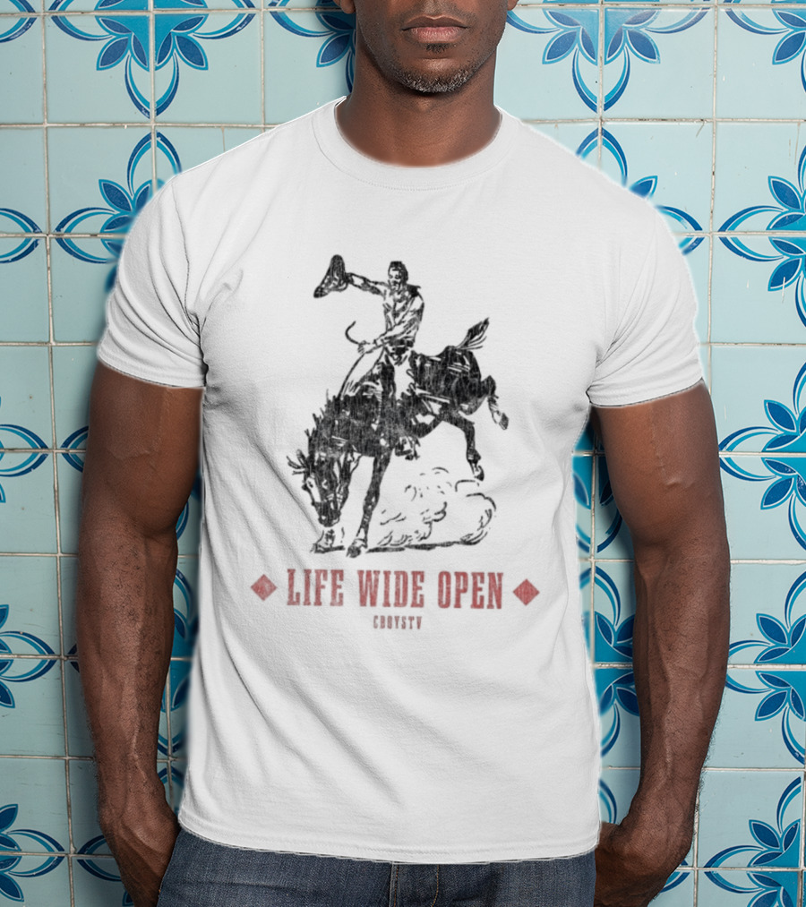 Cboystv Life Wide Open Cowboy Riding Bull T-Shirt