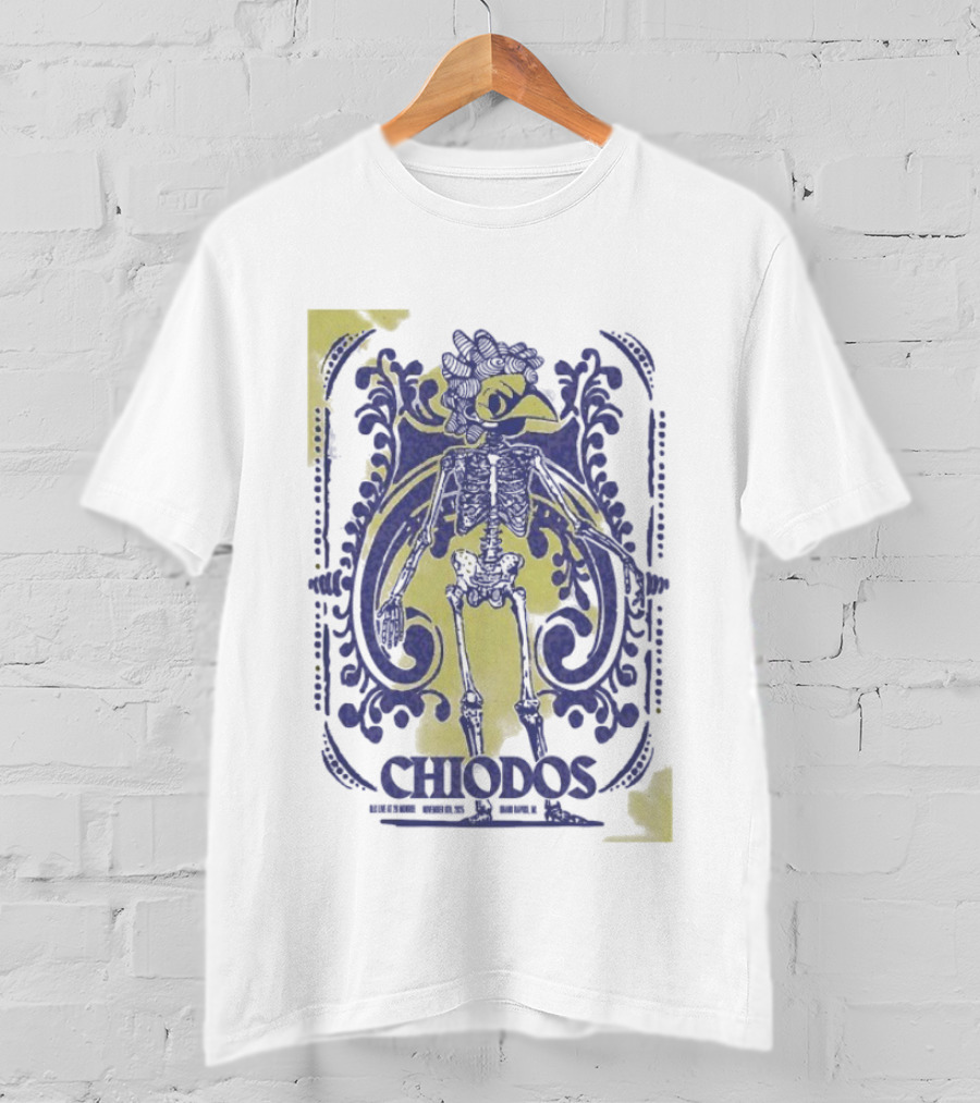 Chiodos Grand Rapids MI 11 6 2025 Skeleton Bird Design T-Shirt