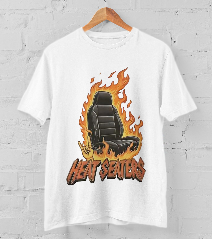 Heat Seaters Flaming Car Seat Rock Emoji T-Shirt