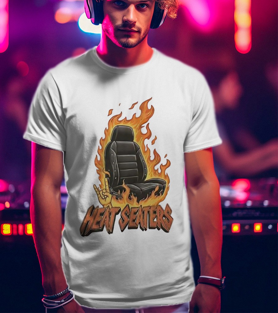 Heat Seaters Flaming Car Seat Rock Emoji T-Shirt