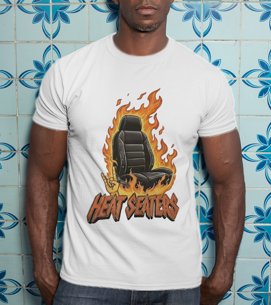 Heat Seaters Flaming Car Seat Rock Emoji T-Shirt
