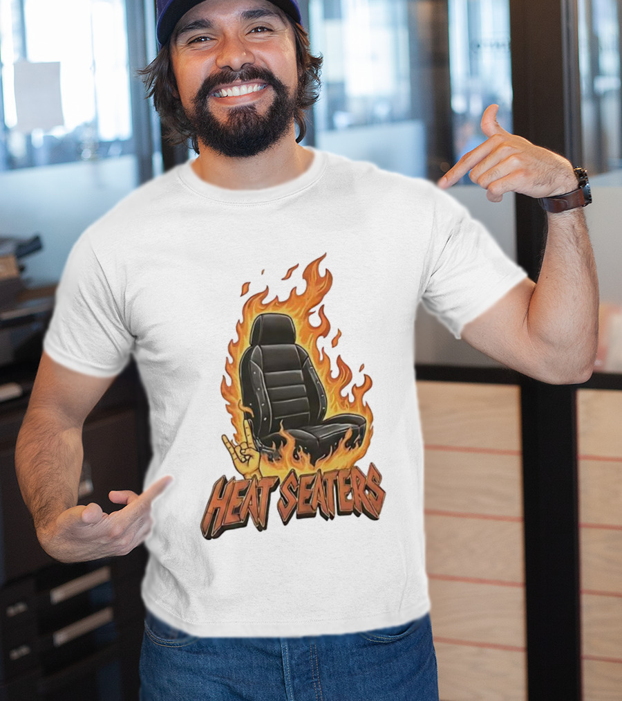 Heat Seaters Flaming Car Seat Rock Emoji T-Shirt