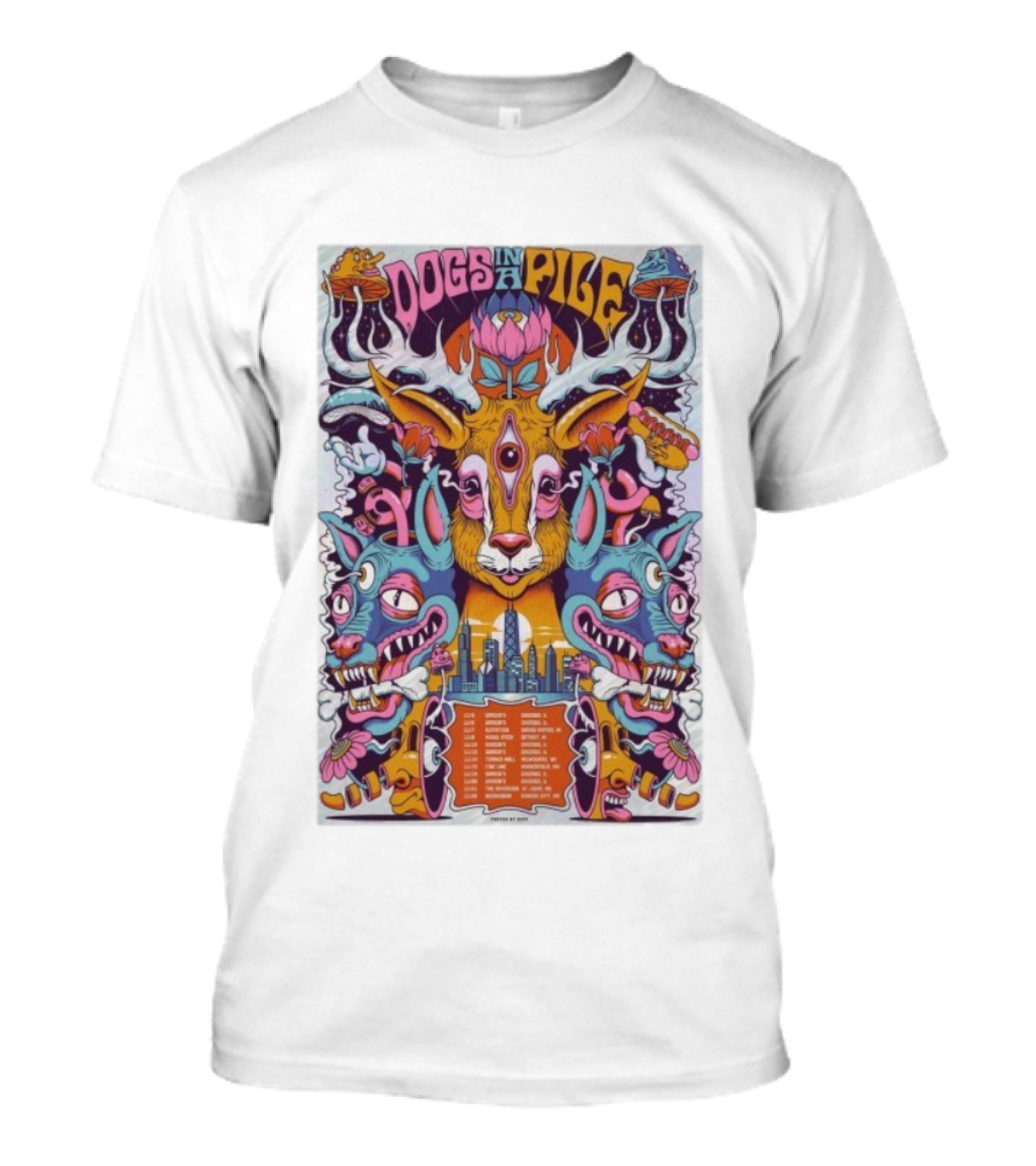 Dogs In A Pile Midwest Tour 2025 Chris Gipple Psychedelic Art Chicago Grand Rapids Detroit Autumn T-Shirt