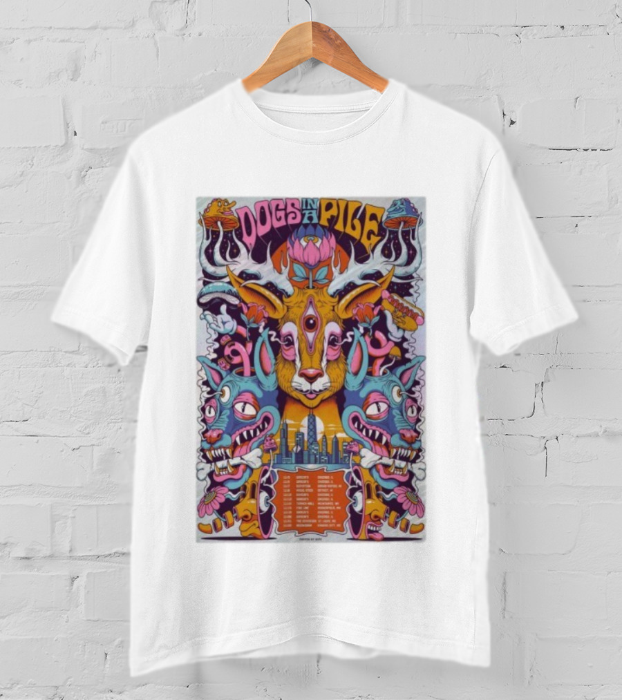Dogs In A Pile Midwest Tour 2025 Chris Gipple Psychedelic Art Chicago Grand Rapids Detroit Autumn T-Shirt