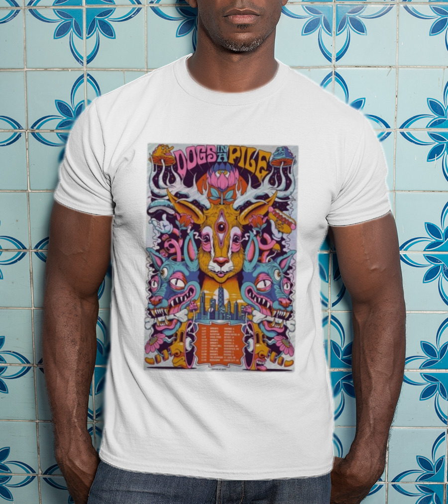 Dogs In A Pile Midwest Tour 2025 Chris Gipple Psychedelic Art Chicago Grand Rapids Detroit Autumn T-Shirt