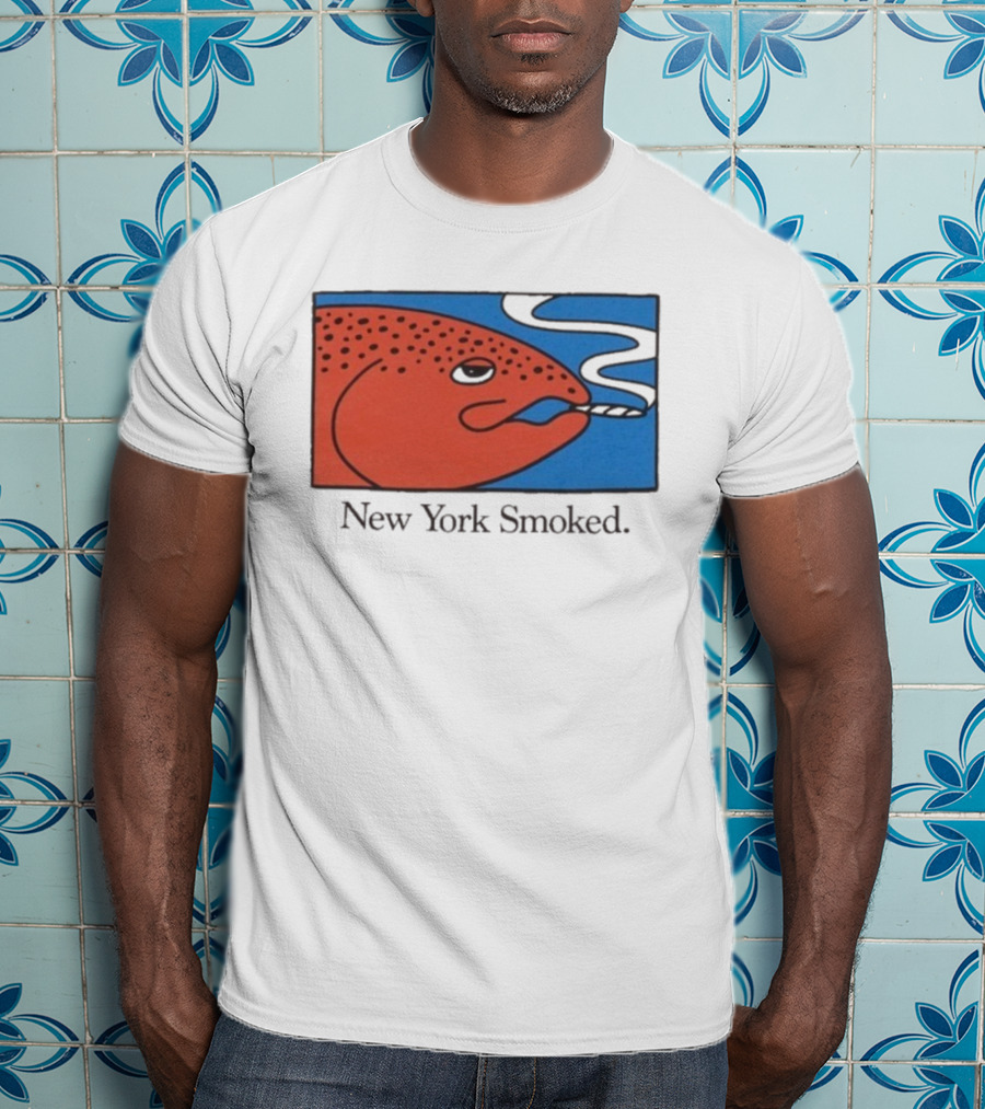 New York Smoked Fish OnlyNY Salmon Illustration Blue Background T-Shirt
