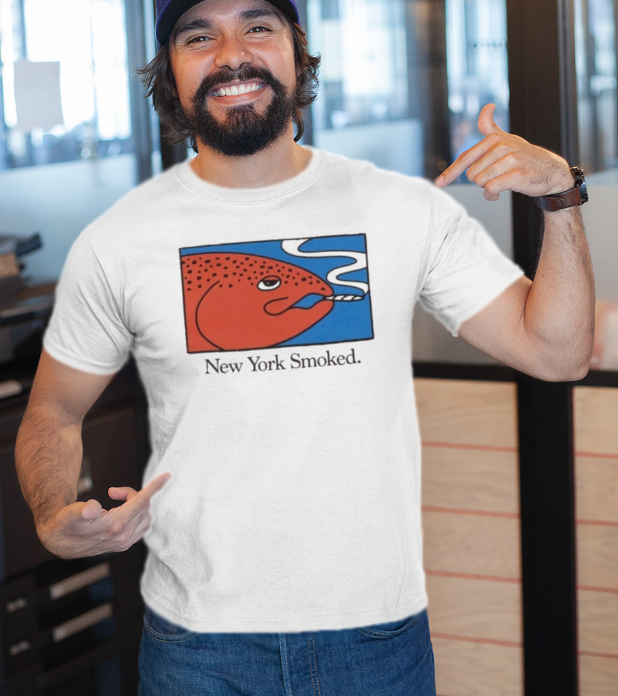 New York Smoked Fish OnlyNY Salmon Illustration Blue Background T-Shirt