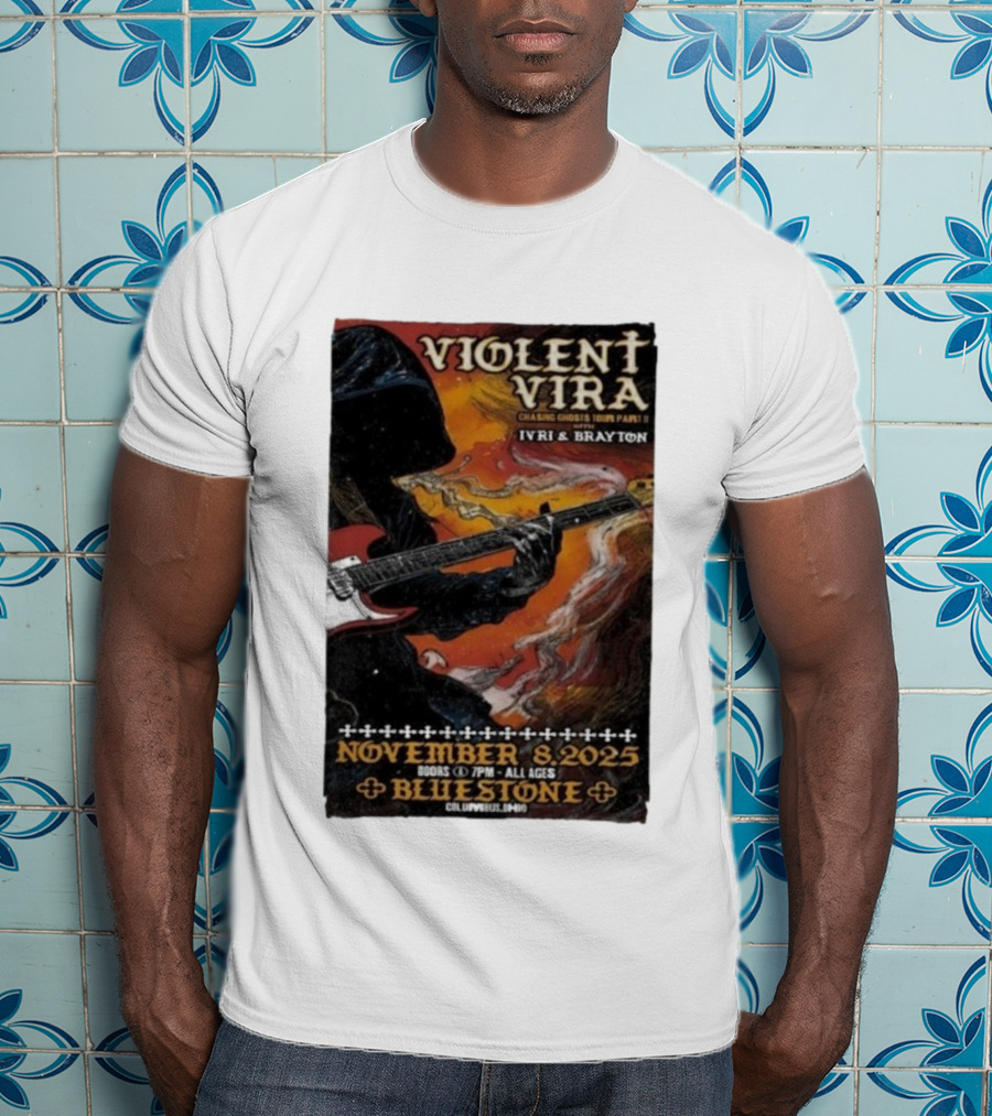 Violent Vira Chasing Ghosts Tour Part II November 8 2025 Bluestone Columbus OH Ivri & Brayton Guitar T-Shirt