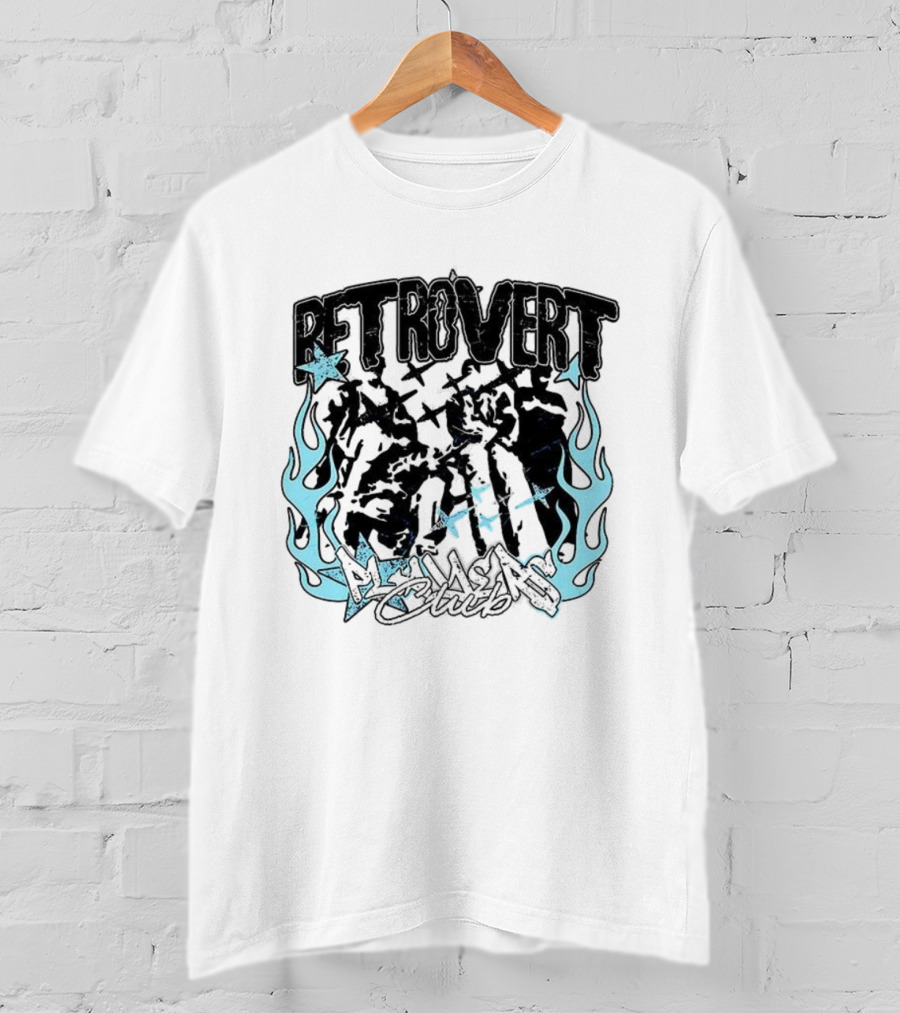Retrovert Players Club Flames And Stars Motif T-Shirt