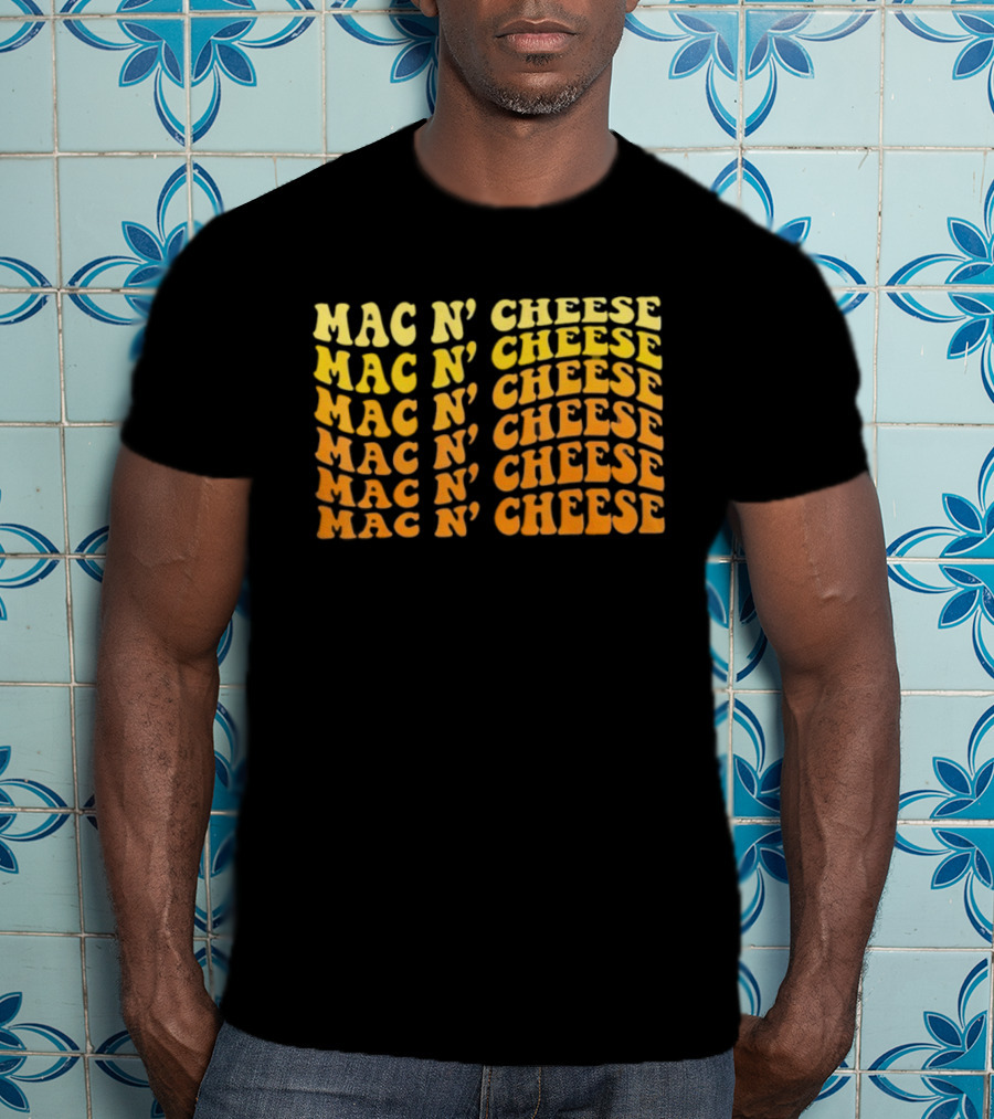 Mac N’ Cheese Repeated Text Pattern Graphic T-Shirt