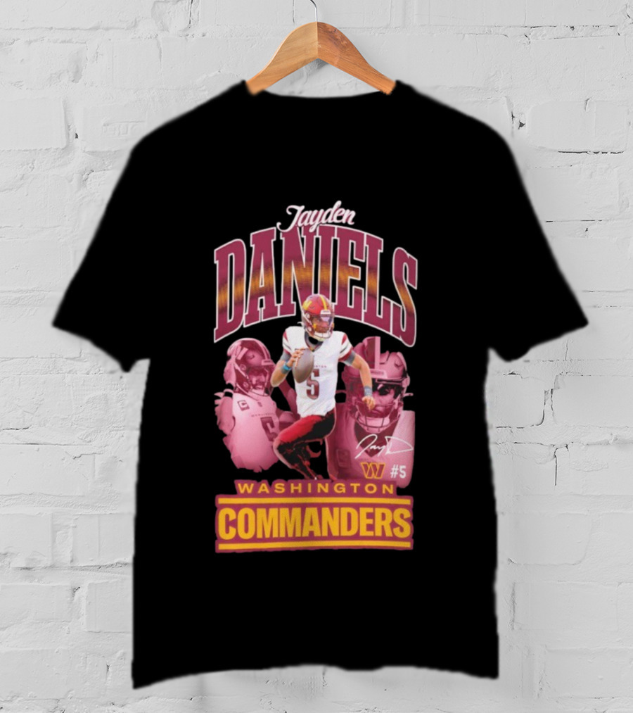Jayden Daniels Washington Commanders #5 W Logo Football Image T-Shirt