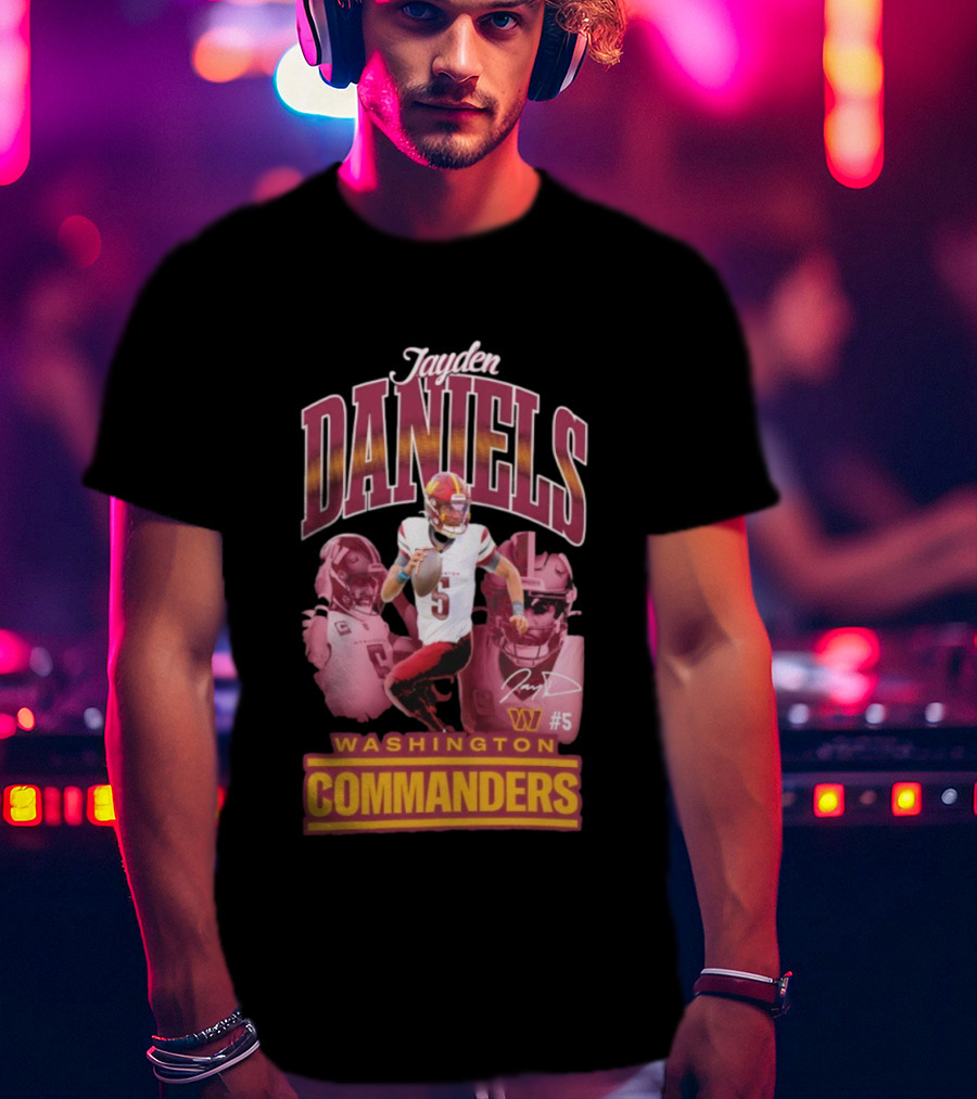 Jayden Daniels Washington Commanders #5 W Logo Football Image T-Shirt