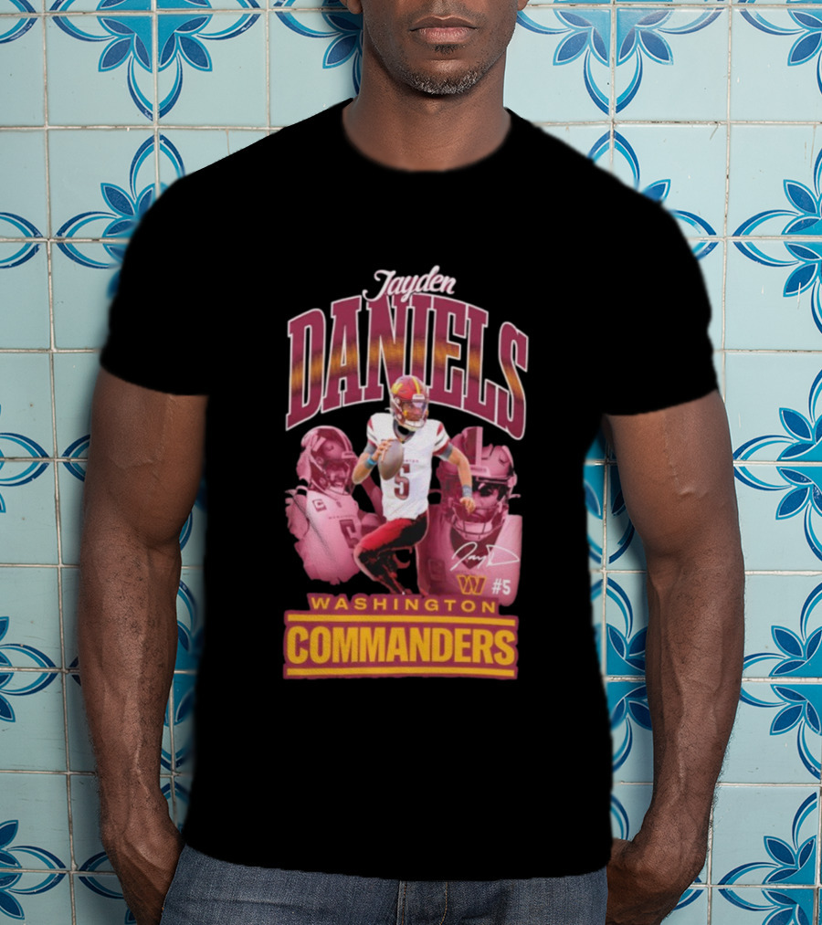 Jayden Daniels Washington Commanders #5 W Logo Football Image T-Shirt
