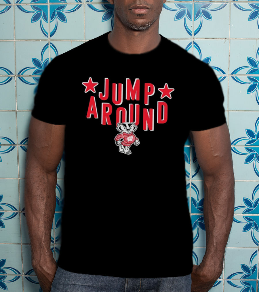 Wisconsin Badgers Jump Around Bucky Badger Stars T-Shirt