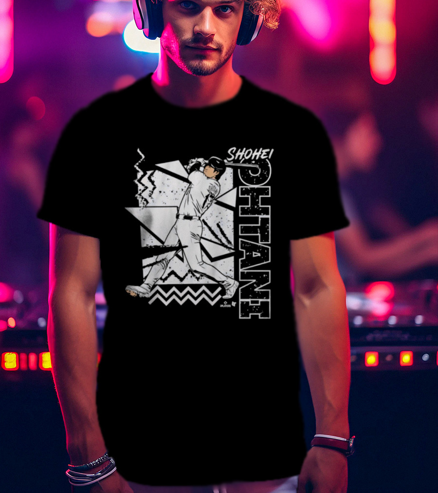 Shohei Ohtani 90s Style Retro Baseball Tribute With Vibrant Geometric Background T-Shirt