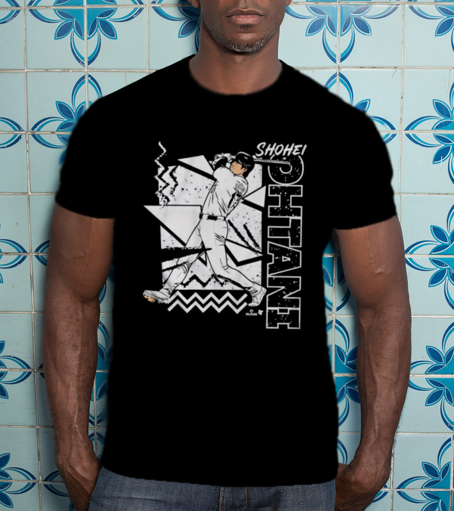 Shohei Ohtani 90s Style Retro Baseball Tribute With Vibrant Geometric Background T-Shirt
