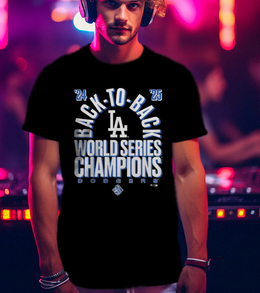 Los Angeles Dodgers 24 25 Back To Back World Series Champions LA Logo T-Shirt