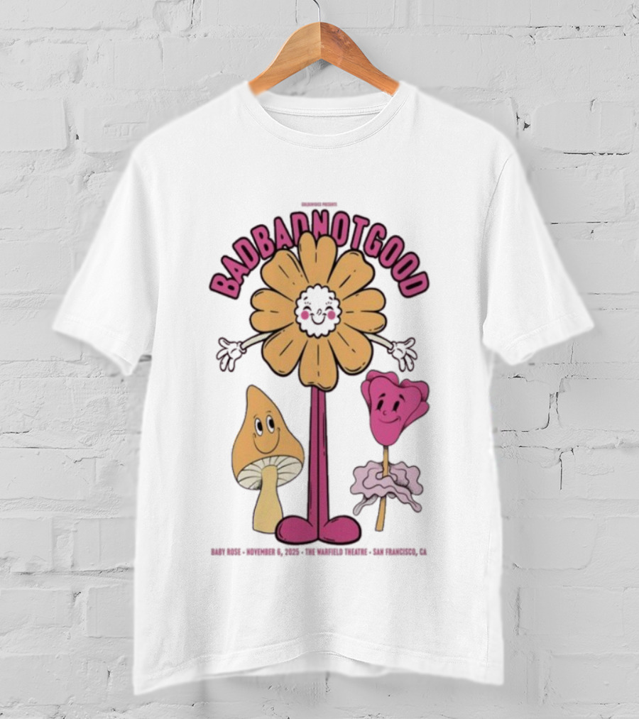 Badbadnotgood November 6 2025 Concert San Francisco Cartoon Flower Characters T-Shirt
