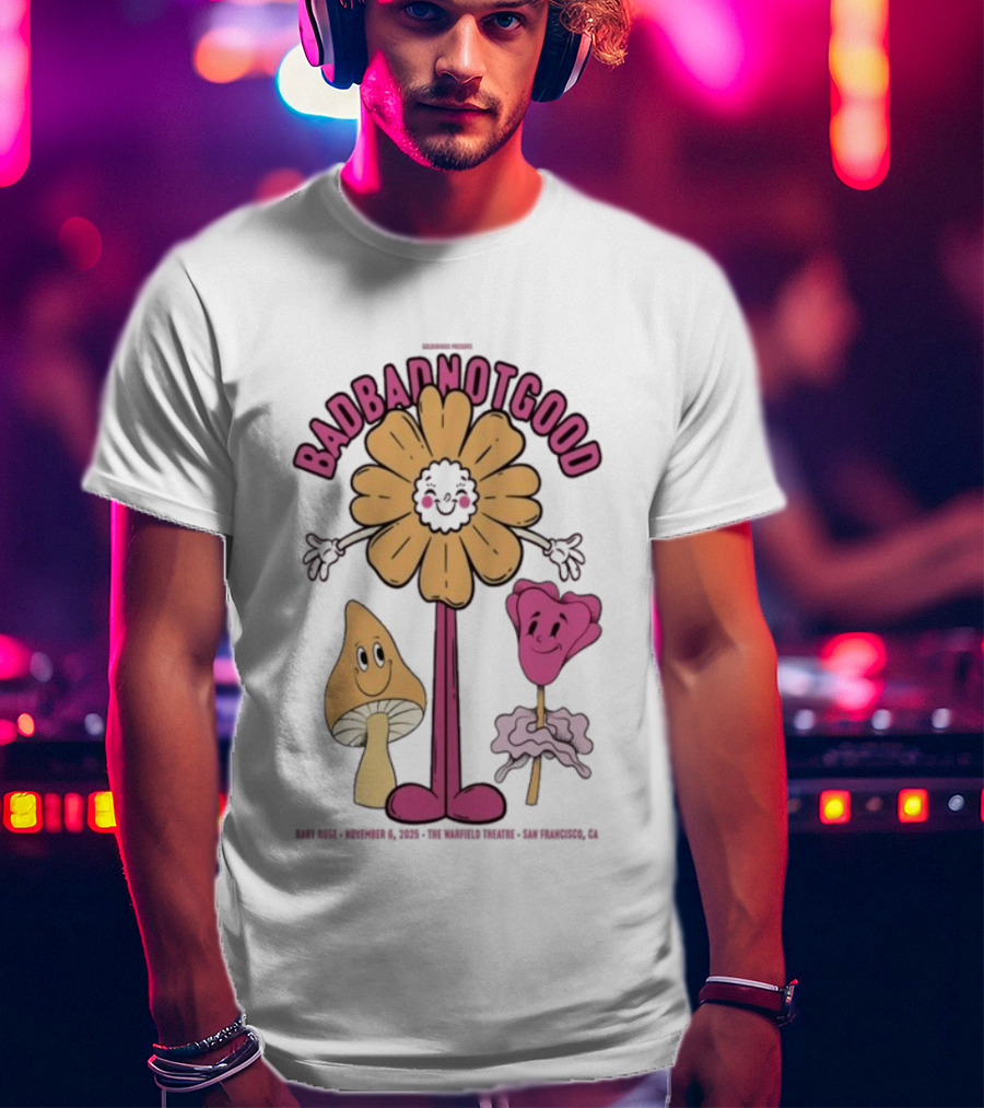 Badbadnotgood November 6 2025 Concert San Francisco Cartoon Flower Characters T-Shirt