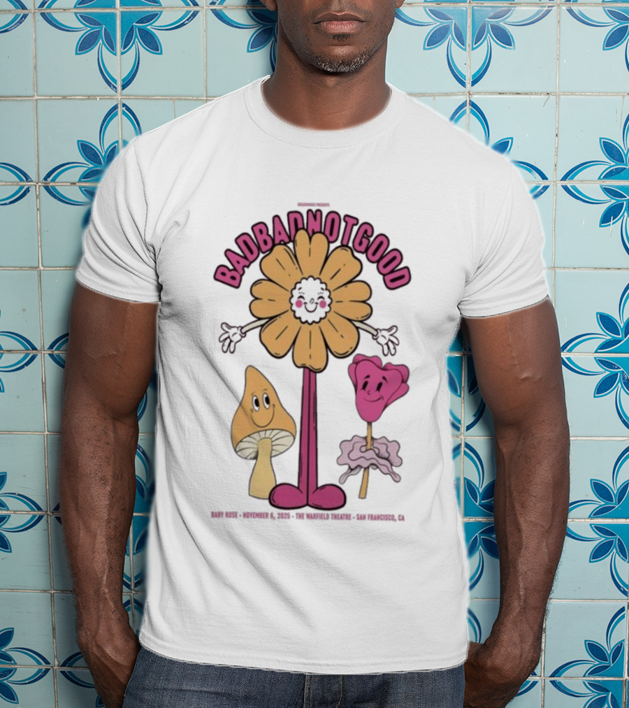Badbadnotgood November 6 2025 Concert San Francisco Cartoon Flower Characters T-Shirt
