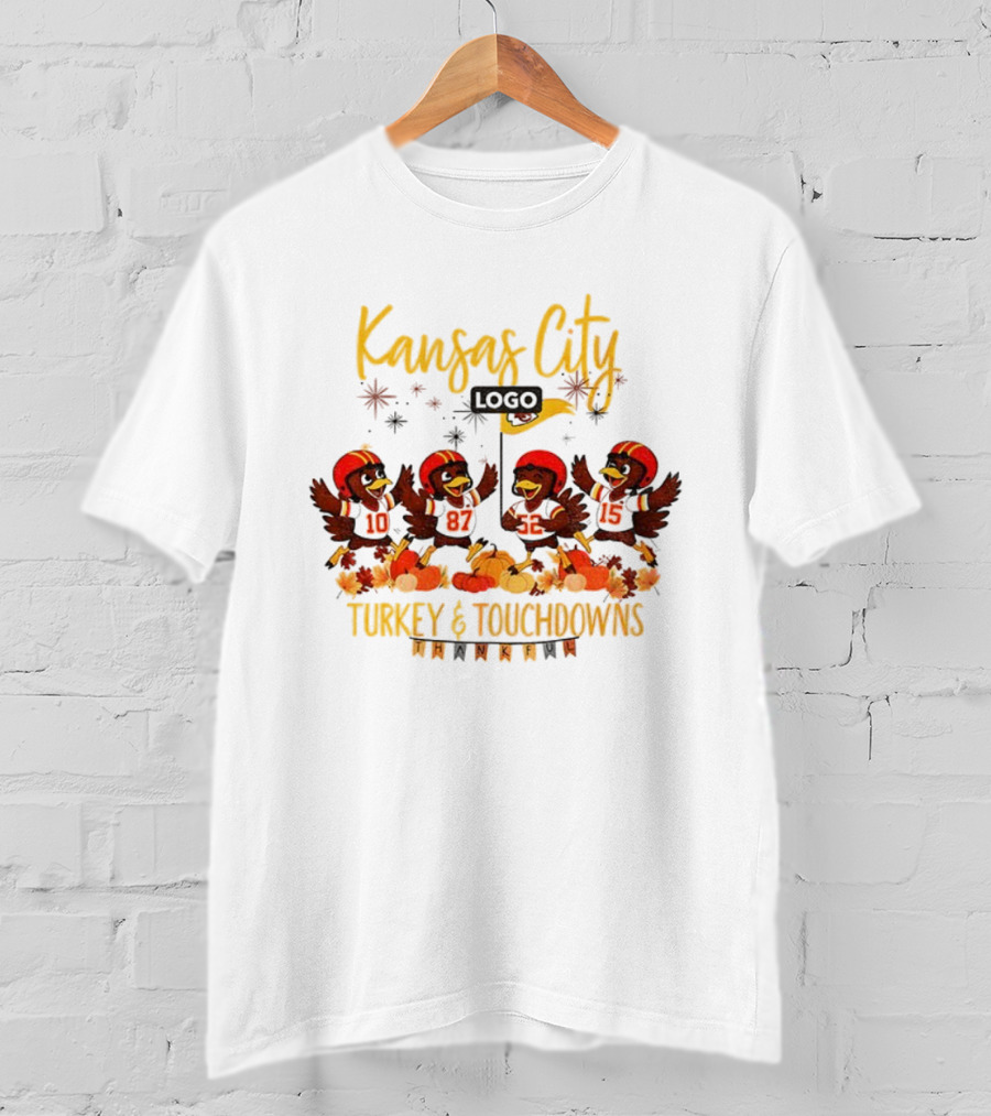 Kansas City Chiefs Turkey And Touchdowns NFL Thanksgiving Football T-Shirt
