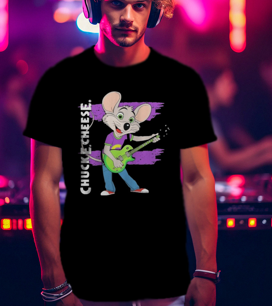 Chuck E Cheese Rockin' Mouse Playing Electric Guitar T-Shirt