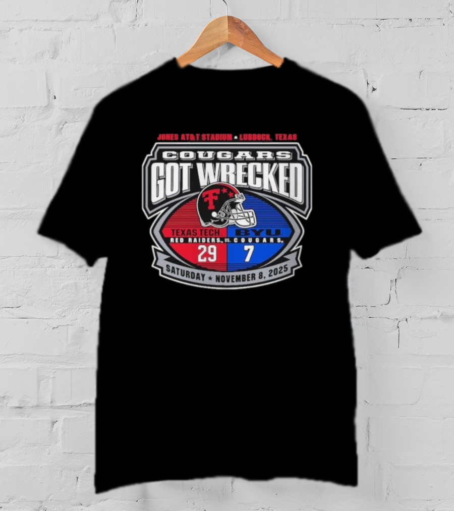 Texas Tech Red Raiders Vs BYU Cougars November 8 2025 Jones AT&T Stadium Lubbock Texas Score 29 7 T-Shirt