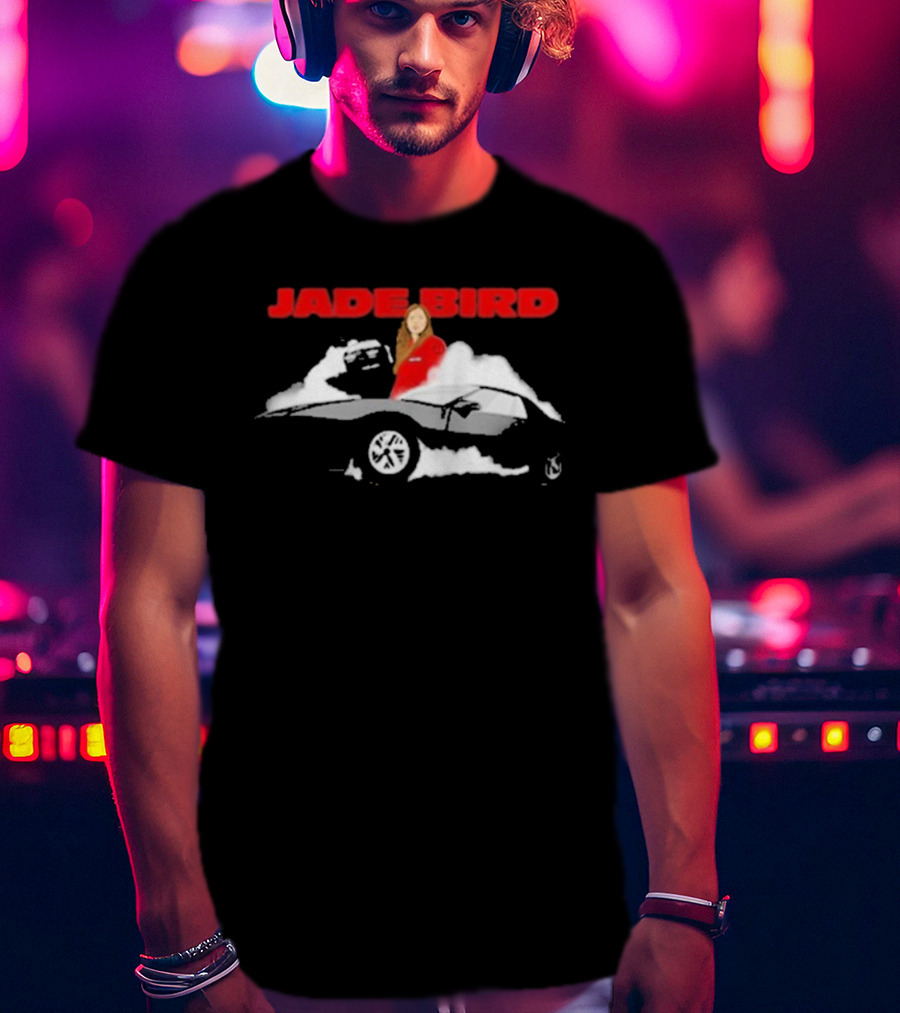 Jade Bird Red Attire Woman With Car And Clouds T-Shirt