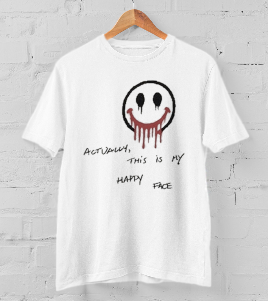 Paul Wesley Actually This Is My Happy Face Smiley Dripping Red T-Shirt
