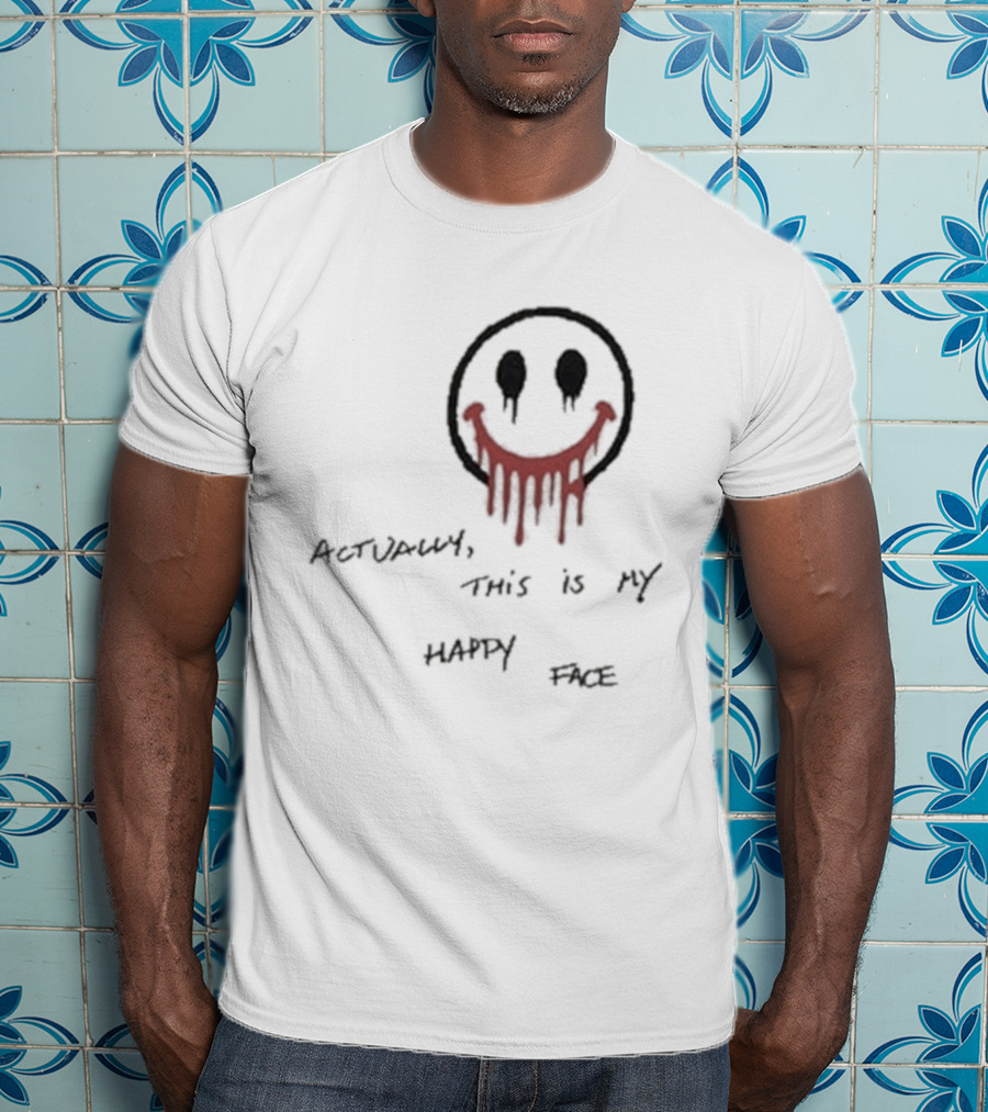 Paul Wesley Actually This Is My Happy Face Smiley Dripping Red T-Shirt