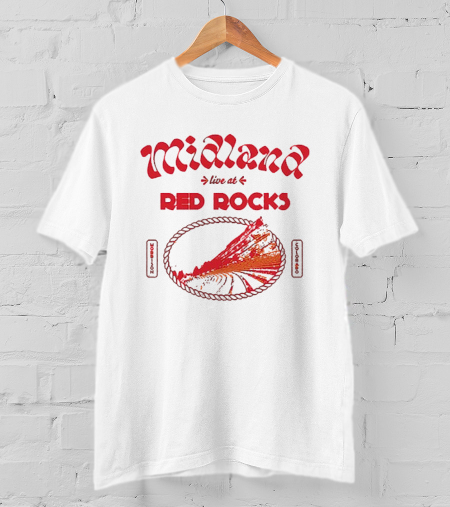Midland Live At Red Rocks Morrison Colorado Oval Rope And Red Mountain Scene T-Shirt