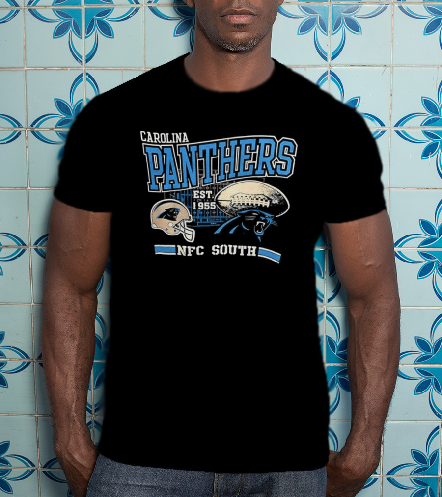 Carolina Panthers Est 1955 NFC South Helmet And Panther Graphic T-Shirt