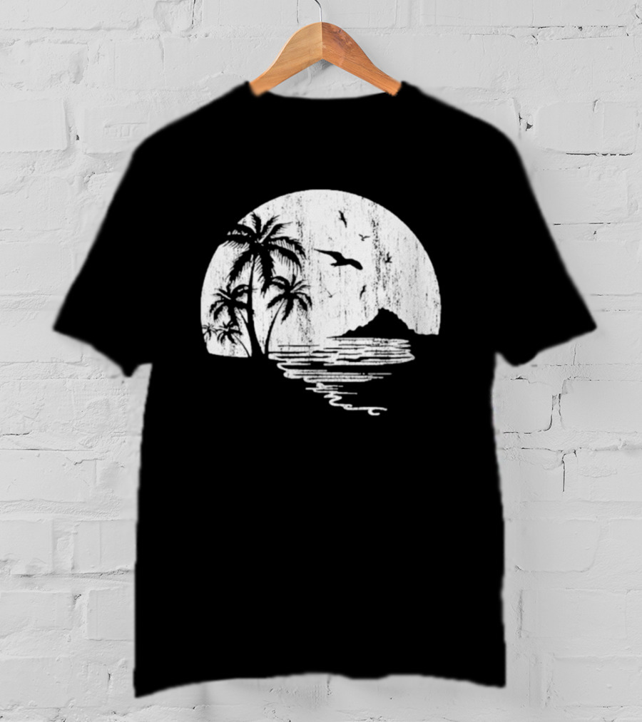 High Potential Morgan Moon Beach Palm Tree Coastal Sunset Scene Silhouette T-Shirt