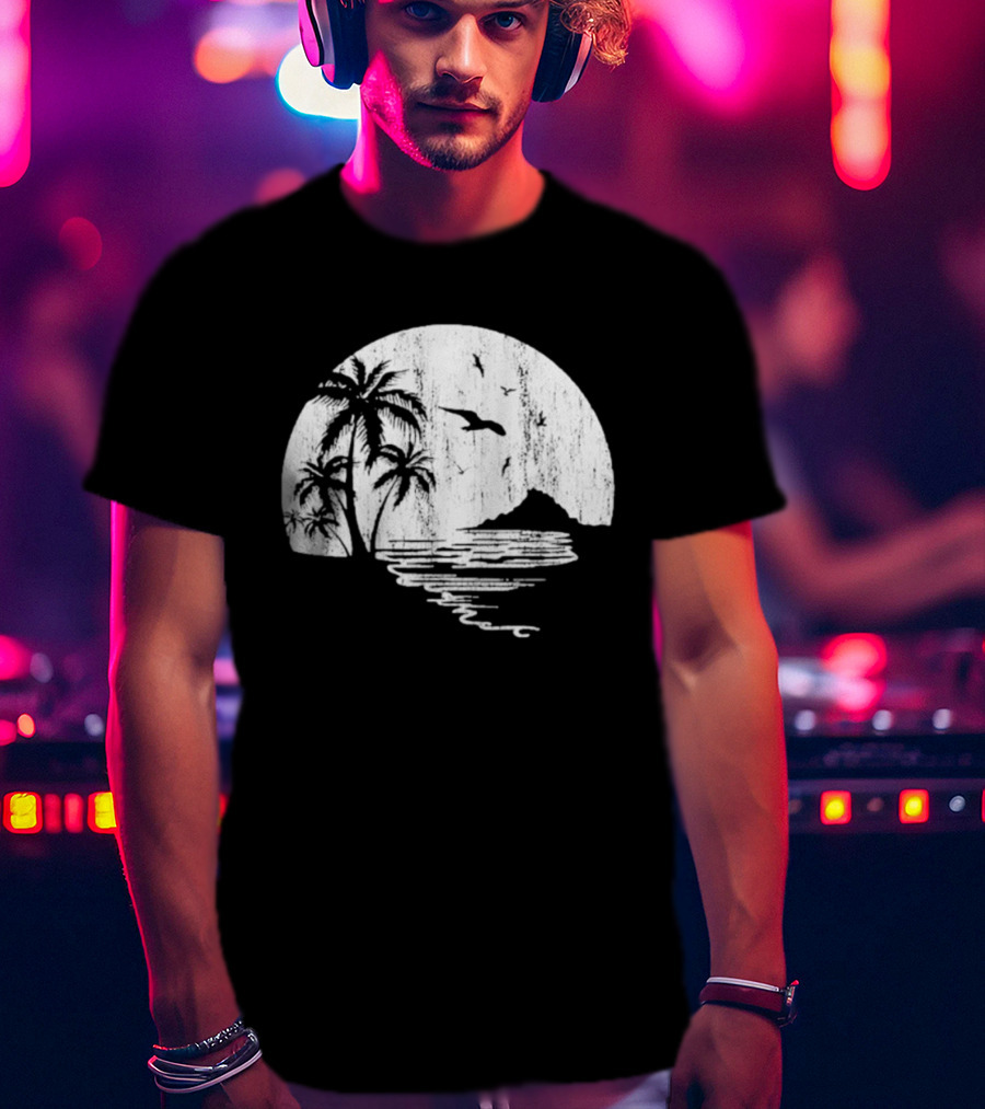 High Potential Morgan Moon Beach Palm Tree Coastal Sunset Scene Silhouette T-Shirt