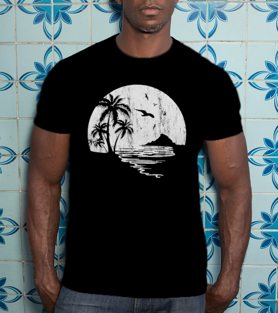 High Potential Morgan Moon Beach Palm Tree Coastal Sunset Scene Silhouette T-Shirt