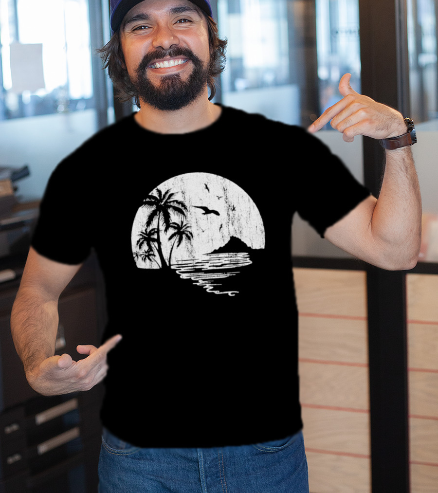 High Potential Morgan Moon Beach Palm Tree Coastal Sunset Scene Silhouette T-Shirt