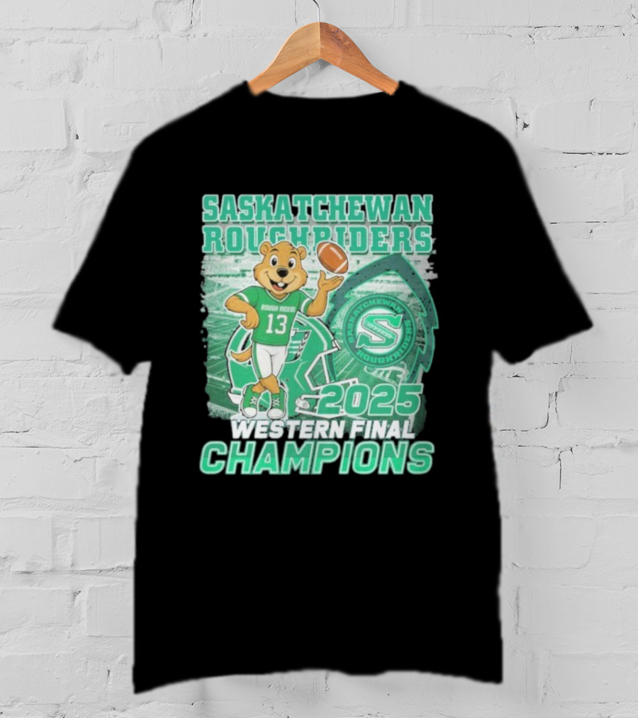 Saskatchewan Roughriders 2025 Western Final Champions Mascot Football T-Shirt